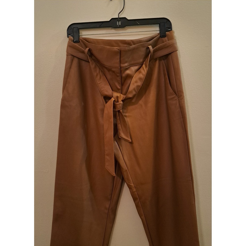 Loft‎ Faux Leather Tie Waist Pants Camel Brown Straight Leg 12 NEW 33930398